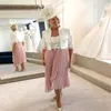 Бело-розовое платье для матери невесты с жакетом из двух частей Элегантное платье для жениха и матери на свадьбу для гостей Шифоновое платье длиной до чая Вечернее платье Шикарный женский ужин