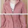 Women's Trench Coats Fashion Hooded Stand Collar Coat Long Sleeve Drawstring Basic Jackets Spring Autumn Female Windbreaker