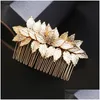 Hårklipp Barrettes eleganta kammar Brudsmycken Guldfärglegering lämnar hårnålar Sidan Flower Crown för brudtillbehör Drop Delivery Dhydu