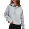 2023 lululemen-48 Autunno Inverno Yoga Suit Scuba donna Felpa con cappuccio Mezza Zip Donna Sport Maglione Allentato Giacca da palestra Fitness Breve Cappotto di peluche Felpa 99