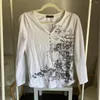 Mulheres camisetas Outono Inverno V Neck Botão Imprimir Tops Mulheres Manga Completa Floral Solto Senhoras Slim Fit Casual Splice Regular 2023