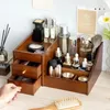 Storage Boxes Clear Wood Texture Makeup Organizers Large Capacity Drawer Box Luxury Handle Home Accessories Lipstick Mask Skincare