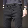 Men's Pants 2023 Autumn Winter Brushed Fabric Casual Pants Men Thick Business Work Slim Cotton Black Grey Trousers Male Size 38 J231116