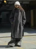 レディースウールブレンドハノレンジ冬の中国のカウホーンボタンウールコート女性ゆるい厚い重いコート女性黒い白い格子縞/温かい茶色のラクダ231116