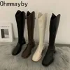 Botas inverno mulheres moda longa apontou toe senhoras elegante joelho alto quadrado meados de salto knigh boot 231116