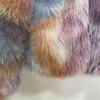 Women fur faux ins moda Y2K dziewczęta gradient Rainbow Fox płaszcz kobiety zimowa kurtka elegancka krawat farbowanie puszyste futrzane fałszywe płaszcze 231116