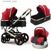 Kinderwagen# Kinderwagen 3 in 1 mit Autositz Luxus-Kinderwagen Zwei-Wege-Kinderwagen Stoßdämpfer für Neugeborene Trolley Kinderwagen faltbar Q231116