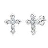 Stud -oorbellen Winwos Classic 925 Sterling Silver Cross Mossstone Geschikt voor mannelijke vrouwelijke vintage eenvoudige feestjood