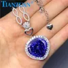 S Sier Wedding Blue Tanzanite Color Cz / Moissanite Stone Titanic Heart Of Ocean Love Forever Pendant Necklace Party