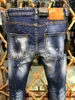 Męskie dżinsy DSQ2 Coolguy Jeans Hip Hop Rock Moto Design Blue DSQ Jeans Pant w trudnej sytuacji, chudy dżins