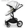 Strollers# High-quality Baby Stroller High Landscape Stroller 2 in 1 leather Baby Carriage Pram Can Sit Reclining Folding Light Kid Trolly Q231116