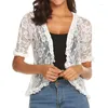 Damesbreien Fashion Summer Tops For Women Half Sleeve Lace Cardigan Frilly Ruffle Blouses Ladies Sheer Short Coats