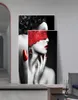 Moderne Mode Sexy Rote Lippen Leinwand Malerei Frauen Poster und Drucke Wohnzimmer Schlafzimmer Wand Kunst Bilder Home Bar Dekoration2884526