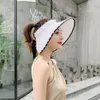 Breda brimhattar 4Color Imitation Pearl Foldbar Straw For Women Ladie Empty Top Large Visor Cap Justerable Beach UV Protction Hat