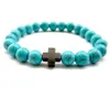 Charm Armbanden 8Mm Natuurlijke Zwarte Lavasteen Turquoise Kruis Armband Vaolcano Aromatherapie Essentiële Olie Diffuser Voor Vrouwen Dhgarden Dhkj4