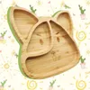 Decoratieve beeldjes schattig dierlijk tafelwerk bpa gratis bamboe babyplaat en lepel