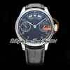 AZF az503505 Calendario annuale Riserva di carica Orologio da uomo A52850 Quadrante bianco automatico Marcatori blu Cassa in acciaio Cinturino in pelle blu Super Edition trustytime001Orologi