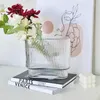 Vases Ribbed Glass Vase Transparent Modern Aesthetic Flower Fluted For Dining Table Bookshelf Entryway