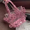 Kvällsväska Summer Transparent PVC Diamond Pink Bow Handväskor och handväska Kvinnor Luxury Tygväskor Wedding Party Ins 231115