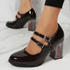 Robe chaussures sexy punk talons hauts Mary Janes femmes grande taille 43 pompes en cuir verni femme double sangle épaisse talon fête Mujer