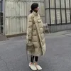 Mulheres Down Parkas Stand Collar Casacos à prova de vento Inverno Mulheres Botões Grandes Bolsos Long Parka Engrossado Jaqueta de Algodão Quente Jaqueta Coreana 231115