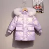 Manteau en duvet pour filles de 2 à 9 ans, à capuche, épais, chaud, Long, coupe-vent, vêtements pour enfants