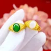 Cluster Rings Fashion Natural Green Emerald Ring 14k Gold Women Wedding Anniversary Stone Chrysoprase Jade Gemstone Jewelry Gift Female