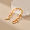 Link Bracelets Personalized Chunky Paper Clip Chain Women Bracelet Heart Pendant 18k Gold Plated Waterproof Jewelry For Ins Summer Vacation