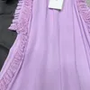 女性の戦車2023 ssセクシーなシースルータンクトップス女性紫の袖なしフリルゆるいベストストリートウェアファッションエレガントソリッドカラー