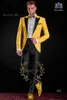 Ternos masculinos Blazers Szmanlizi Trajes masculinos italiano Slim Fit Gold Satin Smoking Groom One Button Mens/Party Wedding for Men