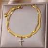 Enkelbanden Zirkoon Kruis Enkelbanden Voor Vrouwen Goud Kleur Roestvrij Stalen Kruis Enkelband Dubbele Ketting Zomer Strand Feest Sieraden Cadeau AccessoiresL231116