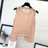 Kvinnors tankar 2023 Summer Ladies Luxury Elegant O Neck Pearl Beaded Tassel Vest T-shirt Kvinnor Sexig oregelbunden ärmlös tank TOPS Kvinna