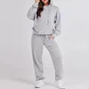 Pantaloni a due pezzi da donna 2 Tute Abiti casual autunnali Felpe con cappuccio a maniche lunghe in tinta unita con coulisse Jogger Set loungewear 231116