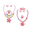 Ketting Oorbellen Set 2 Sieraden Plastic Bloemen Ontwerp Armband Ring Oorbel Kit Cartoon Partij Gunst Voor Meisje Kinderen Dragen