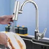 Mutfak muslukları şelale musluk 3in1 360 derece aşağı çekme püskürtücü ile çok fonksiyonlu döndürülebilir spout su musluk banyo için