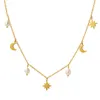 Pendentif Colliers 2023 Corée Sweet Star Moon Collier de perles d'eau douce pour femmes en acier inoxydable 18 carats plaqué or bijoux de preuve d'eau