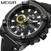 Montres-bracelets MEGIR hommes mode cuir Quartz décontracté sport montres hommes luxe étanche analogique horloge Relogio Masculino 2054