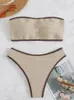 Kvinnors badkläder Bikini High midja Kvinnor Swimsuit 2023 Solid Bandeau Bikinis Set Thong Sexy Biquini 2 Piece Bathing Suit Beach Kvinna