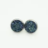 Stud Earrings 12mm Stainless Steel Druzy Drusy Glittery Bright Resin Cabochon For Women Jewelry Gift