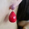 Dingle örhängen stor vatten droppe röd turkos hängande med naturlig sten och kubik zirkonbelagd rosguldpläterad fest smycken grossist