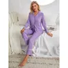 Women's Sleepwear Full Sleeve Shirt Purple Turn-down Collar Pajamas Womens Bathrobes Home Suit Sleep Female Clothes 2 Piece Sets Cardigan S M L XL 231116