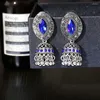 Dangle Earrings Ethnic Women's White Crystal Turkey Bijoux Classic Vintage Bollywood Silver Color Blue Wedding Jewelry