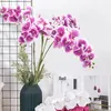 Fleurs décoratives 2 tiges 38 "de haut blanc/violet artificielle soie orchidée Bouquet véritable mariage Arrangement Floral fleur en plastique