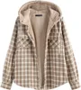 winter jacket women Plaid Fleece Lined Hooded Button Up Oversized Fuzzy Coat Checkered Flannel Hoodie Jacket 64AZM