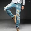 Jeans pour hommes Hommes Mode Casual Slim Denim Pantalon Biker Trou Hip Hop Élastique Grande Taille Tendance Mâle