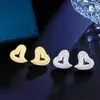 Stud Earrings Pera 2023 Fashion Hiphop Bling Iced Out CZ Stone Hollow Heart Shape For Women Rapper Party Jewelry Gift E412