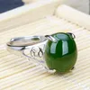 Cluster Rings Selling / Hand-carve Hetian Jasper Ring Green S925 Silver Adjustable Diameter Fashion Accessories Men Women Luck Gifts