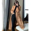 Women's Fur Faux Fashion Winter Trench Coat for Women Elegant Korean Casual Doublebreasted Wool Long Jacket Black Office Lady Loose Outwear 231115