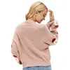 Suéter feminino rosa feio suéter de natal fofo estampa de papai noel malha outono inverno manga comprida renda 231115