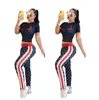 Womens Tracksuits Designer Tryckt Sport Sport Suits Short Sleeve Shirts Tops and Pants Two Piece Sets Outfits Suit